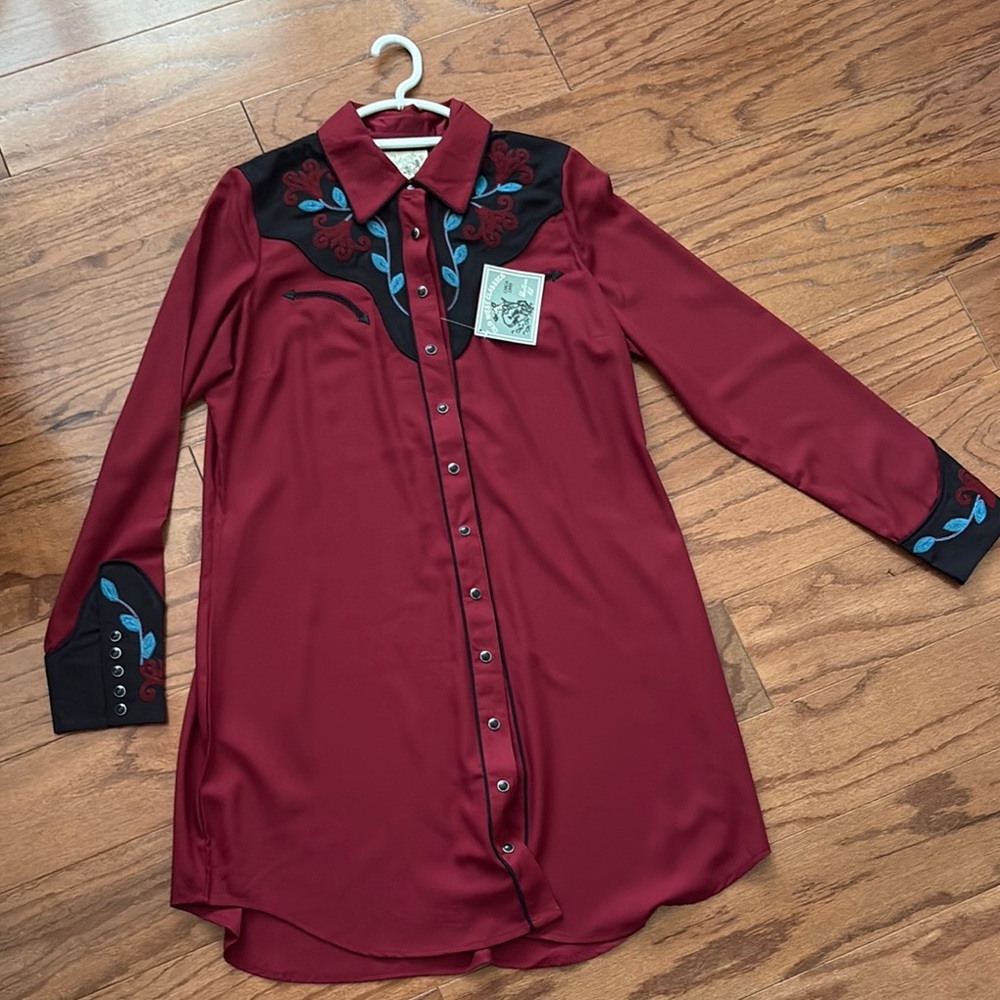 Roper Burgundy Western Dress with Black and Blue Accents